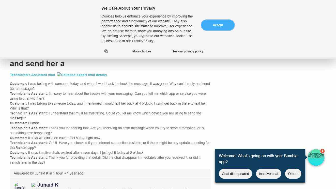 I was texting with a girl today and I went back to see the message and it was gone. Why can’t I chat back and send her a